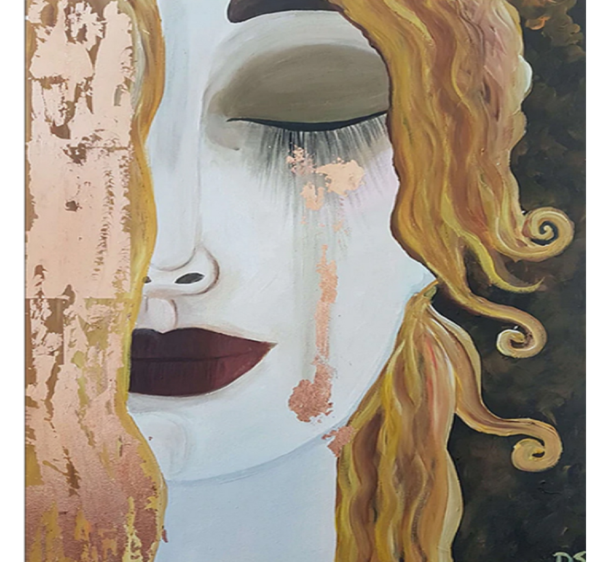 Allernieuwste.nl® Canvas Schilderij Gustav Klimt: Gouden Tranen - Poster - Vrouw - Kunst - Modern Graffiti - 56,5 x 56,5 cm  Kleur