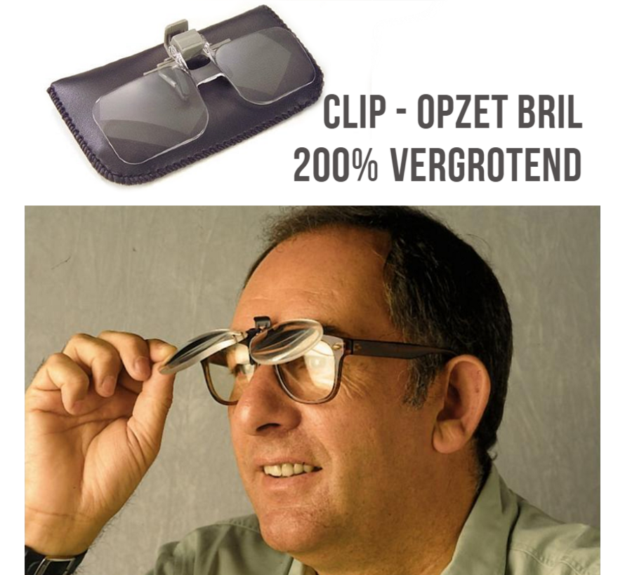Allernieuwste.nl® Loepbril Vergrotende Opzet-Bril - Vergrotend - Klemmen op je Bril - Vergrootbril - Overzetbril - Vergrootglas Bril 2x - Clip On Klem Leesbril