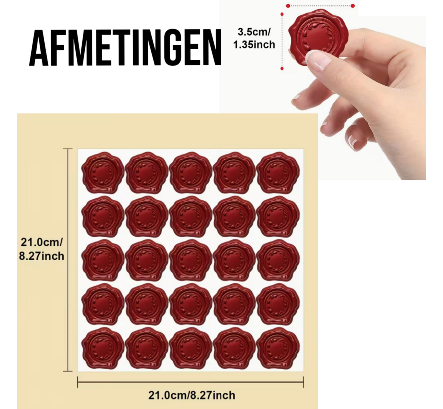 50 Rode Waxzegel Stickers - 3,5 x 3,6 cm – Voor Enveloppen, Cadeaus & Uitnodigingen