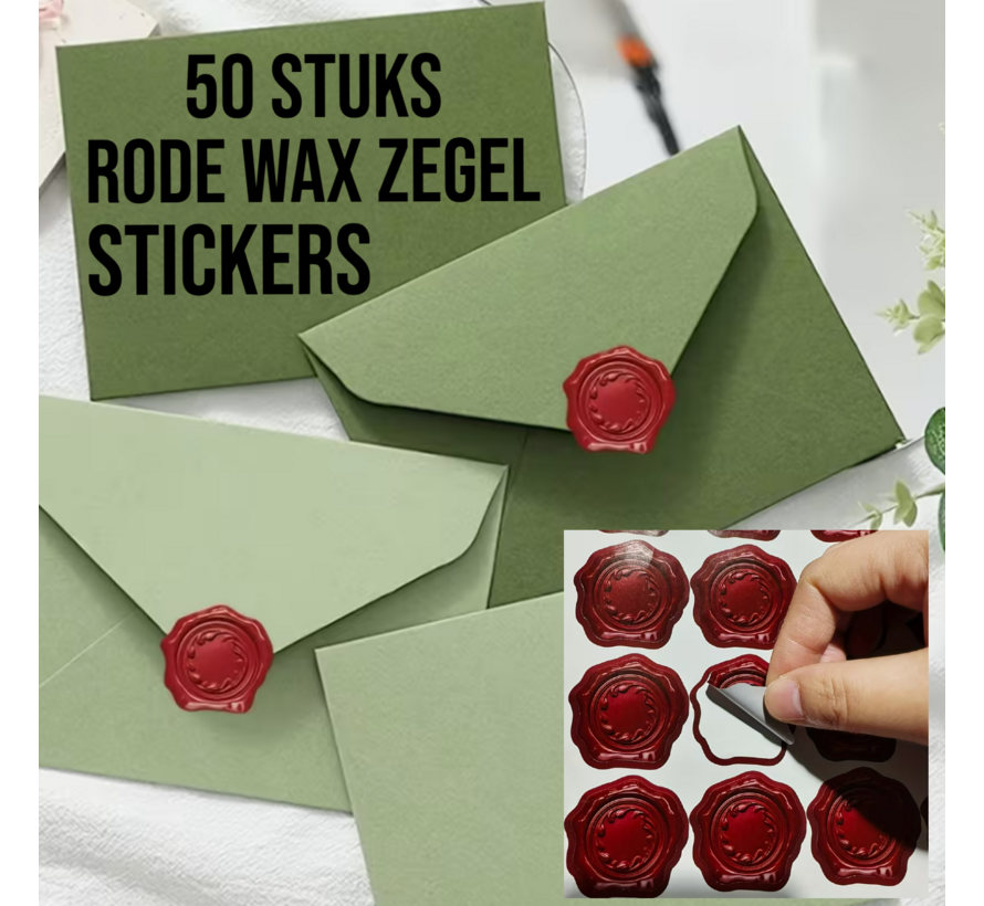 50 Rode Waxzegel Stickers - 3,5 x 3,6 cm – Voor Enveloppen, Cadeaus & Uitnodigingen