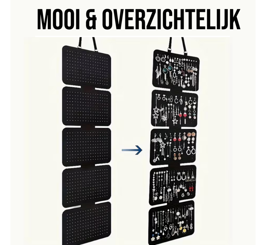 LaGloss® Zwarte Vilten Sieraden Organizer – Hangende Opberger voor Oorbellen & Accessoires - Modulaire Opberger met 5 Panelen