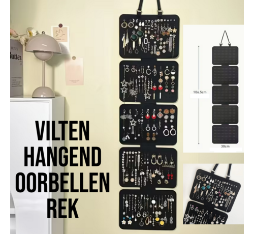 LaGloss LaGloss® Zwarte Vilten Sieraden Organizer – Hangende Opberger voor Oorbellen & Accessoires - Modulaire Opberger met 5 Panelen