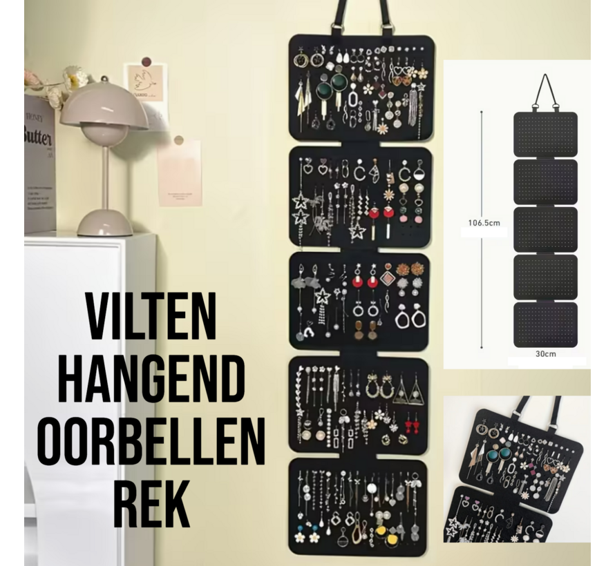 LaGloss® Zwarte Vilten Sieraden Organizer – Hangende Opberger voor Oorbellen & Accessoires - Modulaire Opberger met 5 Panelen
