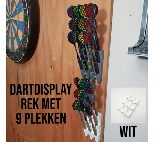 Allernieuwste.nl® Wandmontage Dart Displayrek voor 9 Darts – Ruimtebesparende Dartpijlen Houder – Wit – 5 x 10,5cm