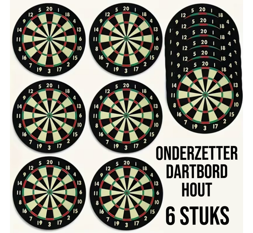 6 Stuks Dart Onderzetters – Houten Drinkmatjes 10x10 cm – Hittebestendig & Antislip – Rond 10 cm