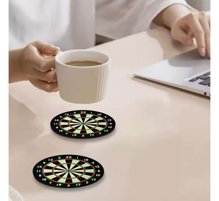 6 Stuks Dart Onderzetters – Houten Drinkmatjes 10x10 cm – Hittebestendig & Antislip – Rond 10 cm