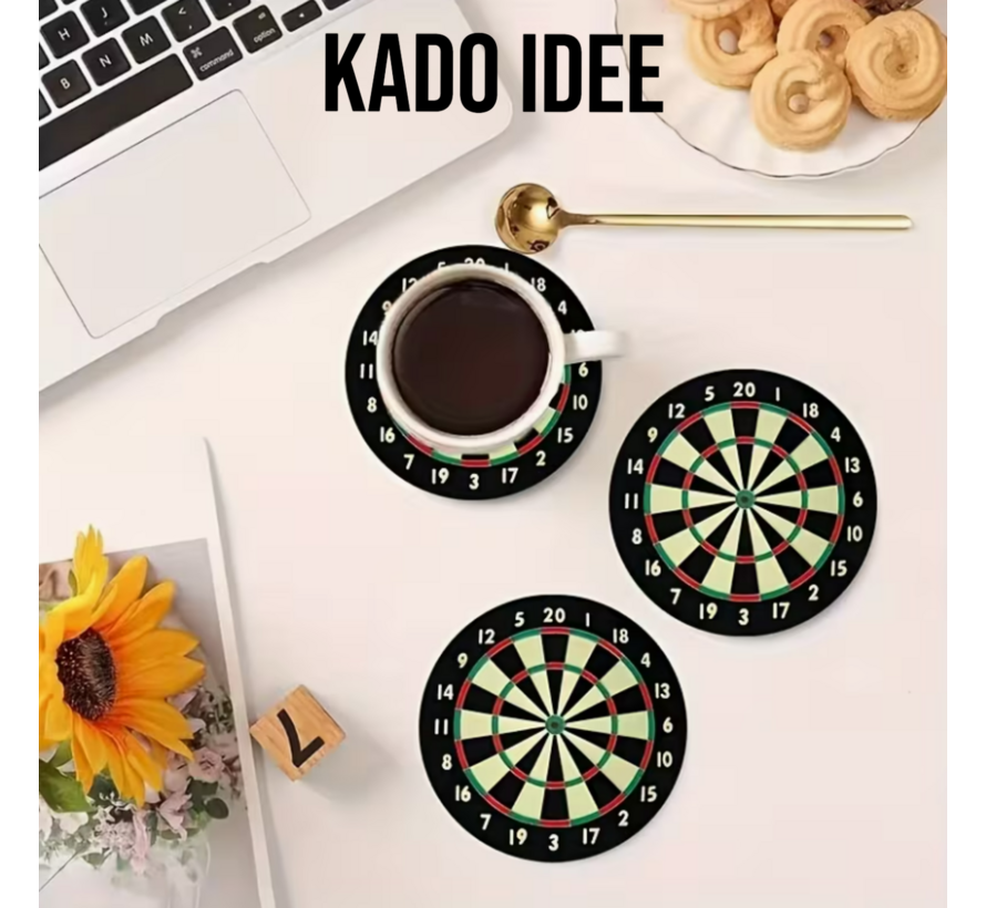 6 Stuks Dart Onderzetters – Houten Drinkmatjes 10x10 cm – Hittebestendig & Antislip – Rond 10 cm