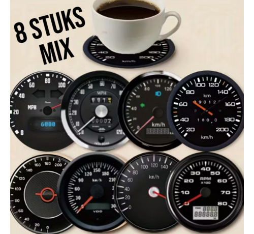 Allernieuwste.nl® Set van 8 stuks Dashboard Onderzetters – Houten Coasters met 8 Prints – Hittebestendig & Antislip – Rond 10 cm