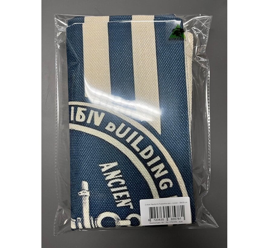 Allernieuwste.nl® Set van 2 Nautische Kussenhoezen – Linnen Anker & Strepen – Met Rits - 30x50 cm
