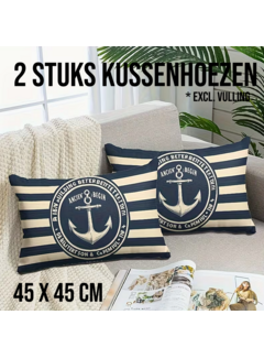 Allernieuwste.nl 2 stuks Nautische Kussenhoezen – Linnen - 30x50 cm