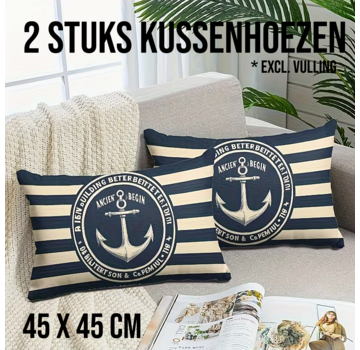 Allernieuwste.nl 2 stuks Nautische Kussenhoezen – Linnen - 30x50 cm
