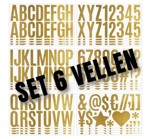 Allernieuwste.nl® Allernieuwste.nl® 6 vellen Letter Cijfer Stickers Plakletters Goud Brons - 5 cm Hoog - Letters Cijfers Symbolen - Voor Binnen en Buiten - SET van 6 Vellen %%
