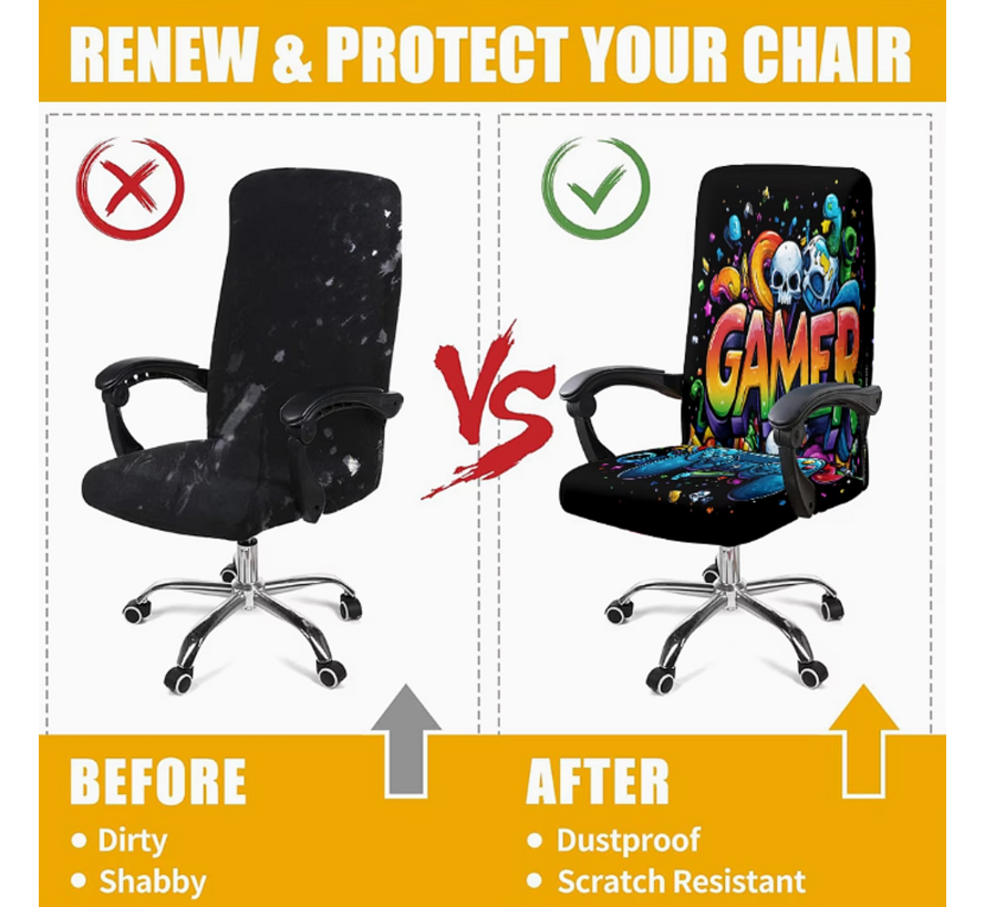Allernieuwste.nl® Gaming Bureaustoelhoes Graffiti Stijl – Elastisch, Afneembaar & Wasbaar – Kleurrijk Design