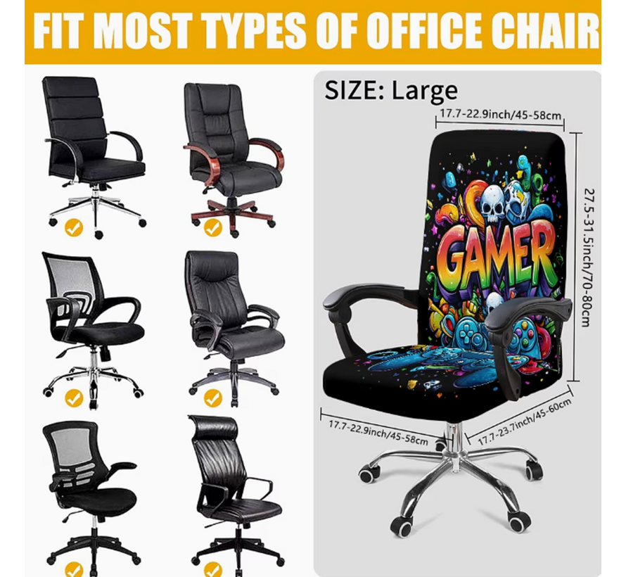 Allernieuwste.nl® Gaming Bureaustoelhoes Graffiti Stijl – Elastisch, Afneembaar & Wasbaar – Kleurrijk Design