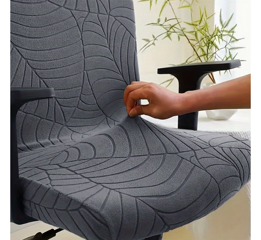 Allernieuwste.nl® Grijze Jacquard Bureaustoelhoes – Elastisch, Afneembaar & Wasbaar – Ingeweven Patroon