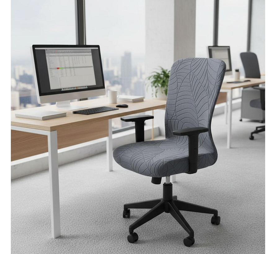 Allernieuwste.nl® Grijze Jacquard Bureaustoelhoes – Elastisch, Afneembaar & Wasbaar – Ingeweven Patroon