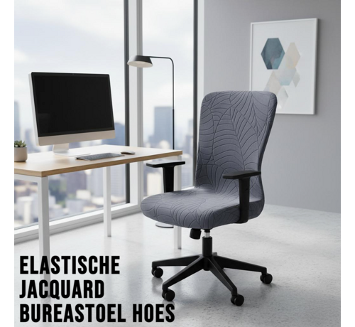 Allernieuwste.nl Allernieuwste.nl® Grijze Jacquard Bureaustoelhoes – Elastisch, Afneembaar & Wasbaar – Ingeweven Patroon