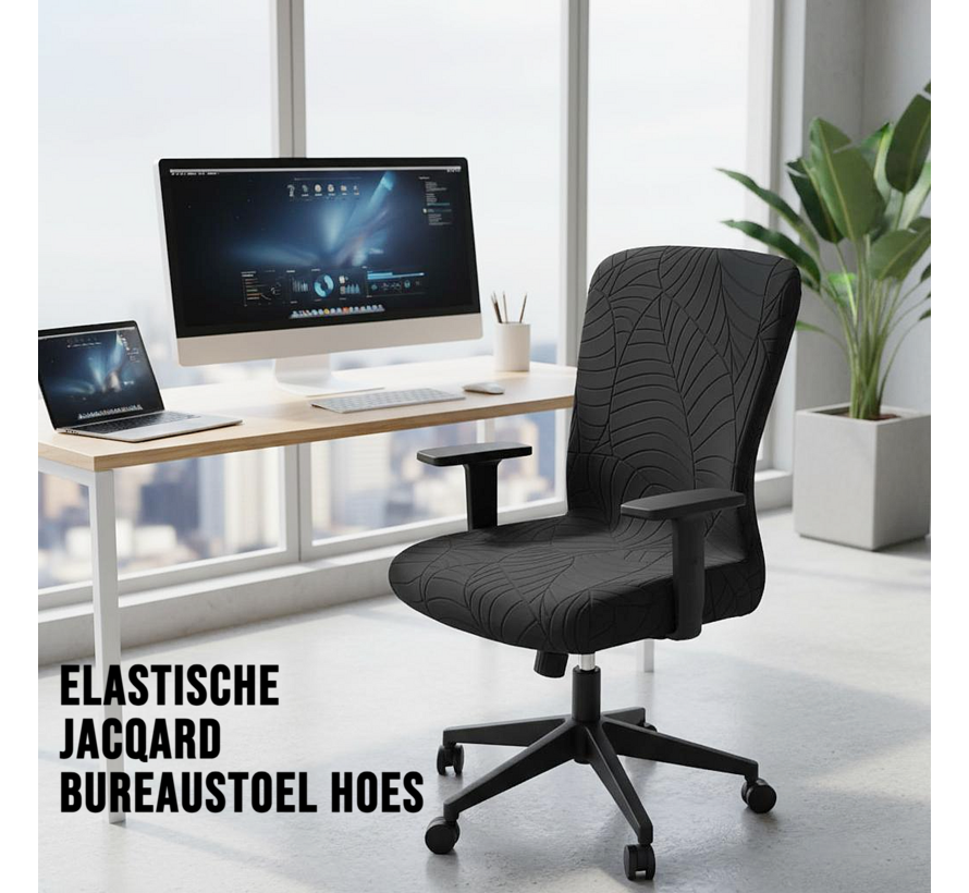 Allernieuwste.nl® Zwarte Jacquard Bureaustoelhoes – Elastisch, Afneembaar & Wasbaar – Ingeweven Patroon