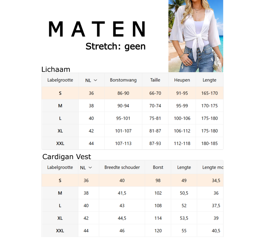 LaGloss® Dames Cardigan V-Hals Vest Wit – Lichtgewicht Zomer Vest – Luchtig – Driekwart mouw – Maat M