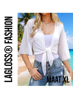LaGloss Dames Cardigan Model V-Hals Wit – Maat XL