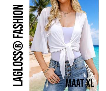 LaGloss Dames Cardigan Model V-Hals Wit – Maat XL