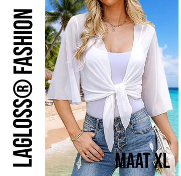 LaGloss Dames Cardigan Model V-Hals Wit – Maat XL