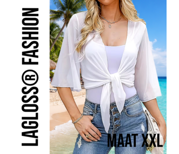 LaGloss Dames Cardigan Model V-Hals Wit – Maat XXL