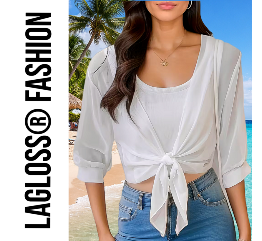 LaGloss® Dames Cardigan V-Hals Vest Wit – Lichtgewicht Zomer Vest – Luchtig – Driekwart mouw – Maat XXL