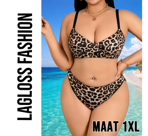 LaGloss LaGloss® Plus-Size Dames Ondergoedset met Luipaardprint – Comfortabel, Zacht & Verstelbaar – Maat 1XL