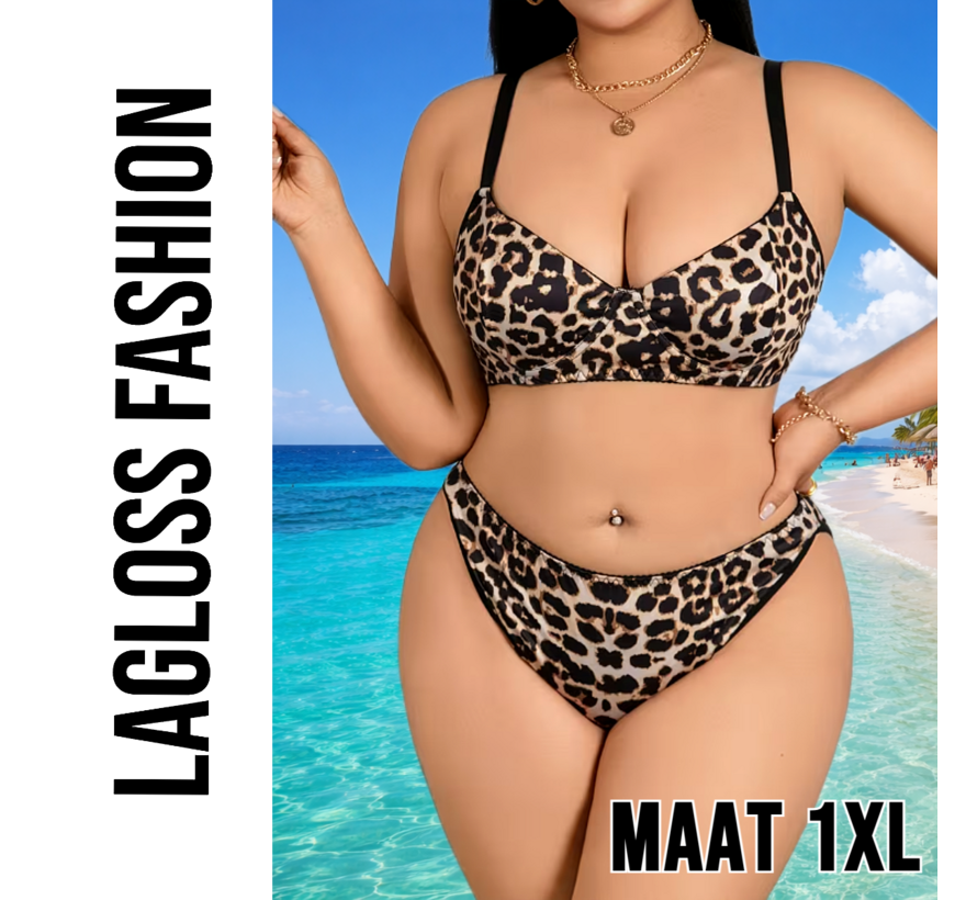 LaGloss® Plus-Size Dames Ondergoedset met Luipaardprint – Comfortabel, Zacht & Verstelbaar – Maat 1XL