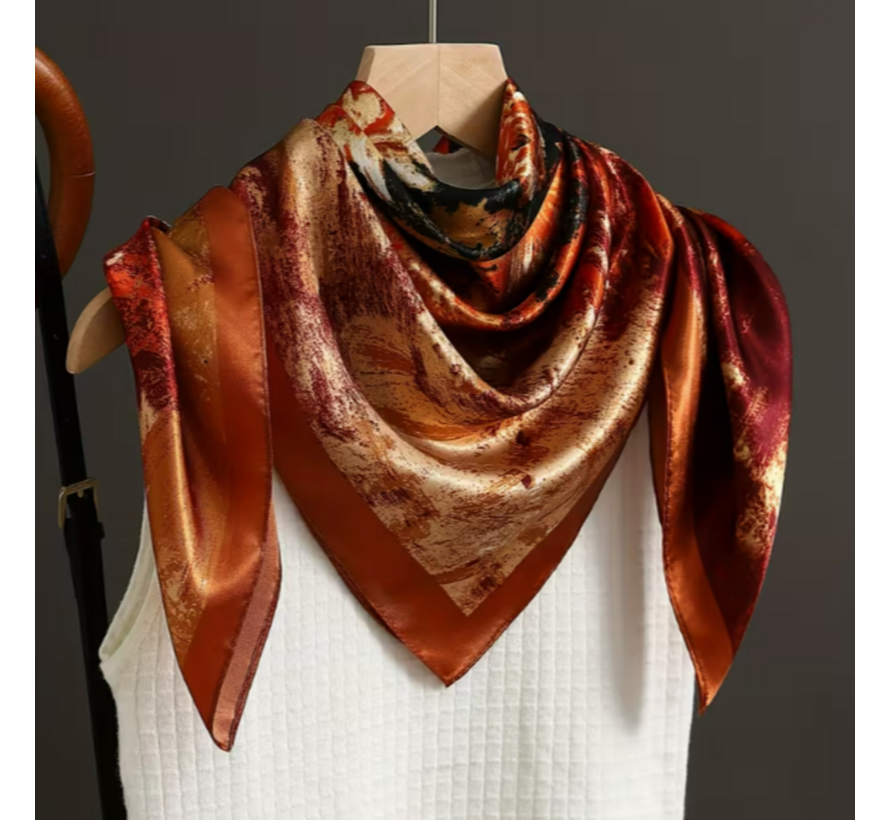 LaGloss® Koffiekleurige Paisley Damessjaal – Elegante Vierkante Dunne Sjaal – 90 x 90 cm