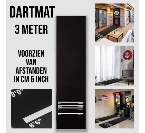 Allernieuwste.nl® Professionele Dartmat 300x34 cm – EVA Beschermmat met 4 Werpafstanden voor Soft & Steel Tip