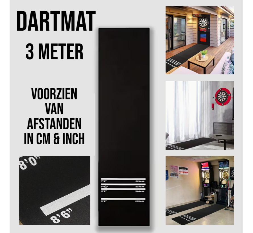 Professionele Dartmat 300x34 cm – EVA Beschermmat met 4 Werpafstanden voor Soft & Steel Tip