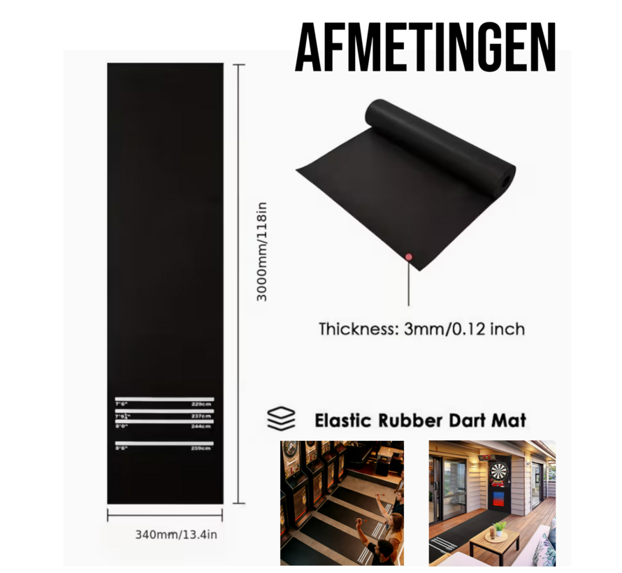 Professionele Dartmat 300x34 cm – EVA Beschermmat met 4 Werpafstanden voor Soft & Steel Tip