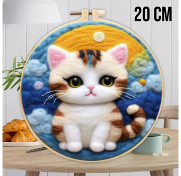 Allernieuwste.nl® DIY Naaldvilt Wolvilt Pakket – Wit Poesje