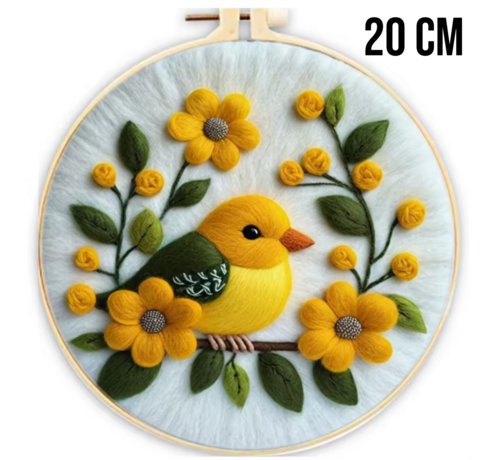 Allernieuwste.nl® DIY Naaldvilt Wolvilt Pakket – Complete Starterset  Gele Vogel – Met Wol, Naalden, Borduurring & Handleiding – Creatief Hobbypakket voor Beginners & Gevorderden