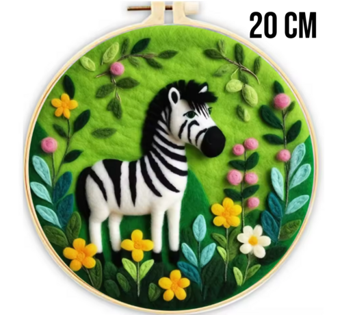 Allernieuwste.nl® DIY Naaldvilt Wolvilt Pakket – Complete Starterset  Zebra – Met Wol, Naalden, Borduurring & Handleiding – Creatief Hobbypakket voor Beginners & Gevorderden