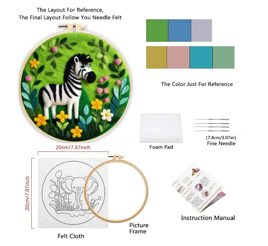 DIY Naaldvilt Wolvilt Pakket – Complete Starterset  Zebra – Met Wol, Naalden, Borduurring & Handleiding – Creatief Hobbypakket voor Beginners & Gevorderden