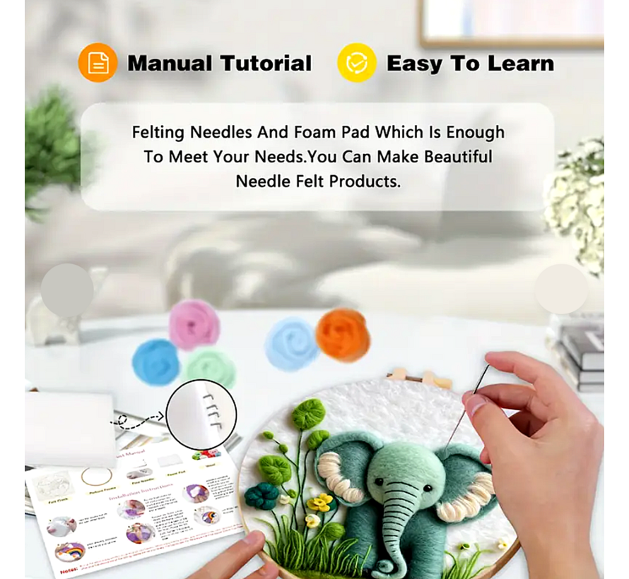 DIY Naaldvilt Wolvilt Pakket – Complete Starterset  Zebra – Met Wol, Naalden, Borduurring & Handleiding – Creatief Hobbypakket voor Beginners & Gevorderden