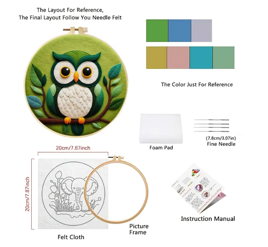 DIY Naaldvilt Wolvilt Pakket – Complete Starterset  Uil – Met Wol, Naalden, Borduurring & Handleiding – Creatief Hobbypakket voor Beginners & Gevorderden