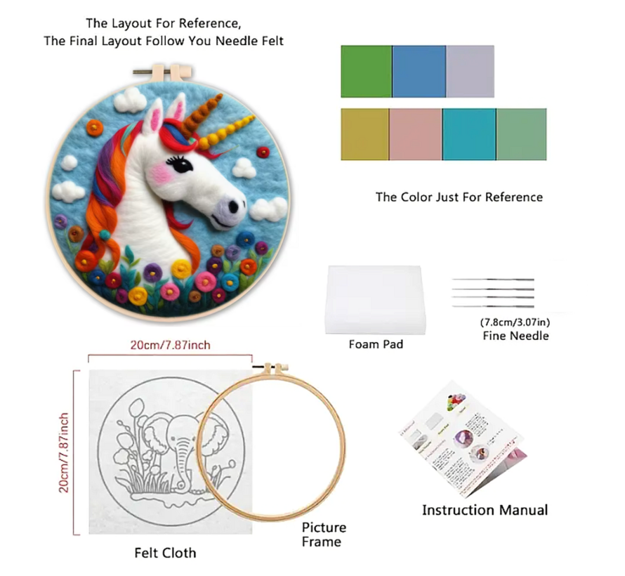 DIY Naaldvilt Wolvilt Pakket – Complete Starterset Eenhoorn – Met Wol, Naalden, Borduurring & Handleiding – Creatief Hobbypakket voor Beginners & Gevorderden