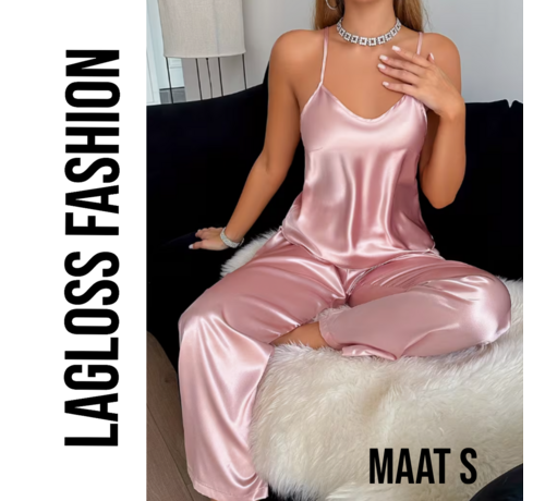 LaGloss LaGloss® Roze Dames Pyjama Set – Camisole & Lange Broek Loungeset – Comfortabel – Nachtmode - Maat S