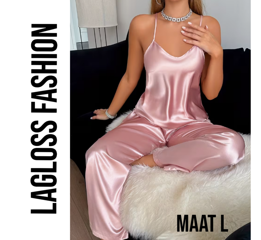 LaGloss® Roze Dames Pyjama Set – Camisole & Lange Broek Loungeset – Comfortabel – Nachtmode - Maat L