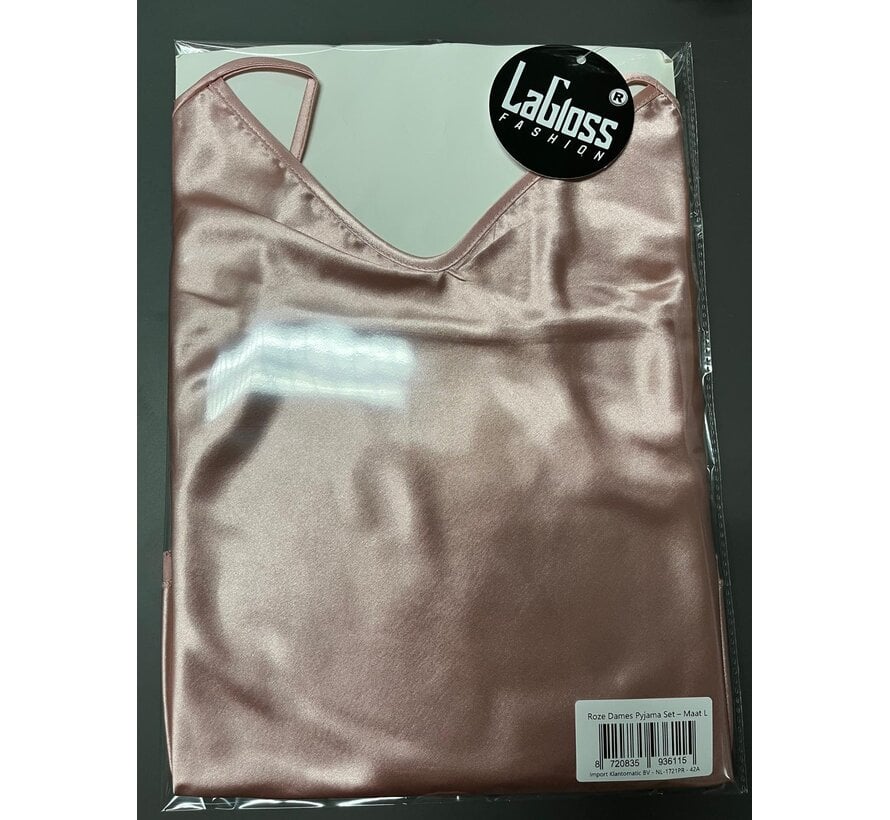 LaGloss® Roze Dames Pyjama Set – Camisole & Lange Broek Loungeset – Comfortabel – Nachtmode - Maat L