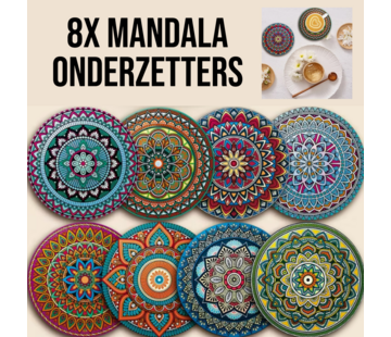 Allernieuwste.nl® 8x Houten Gekleurde Mandala Onderzetters - 10 x 10 cm