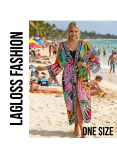 LaGloss Dames Kimonojurk Tropische Print met Riem - One Size