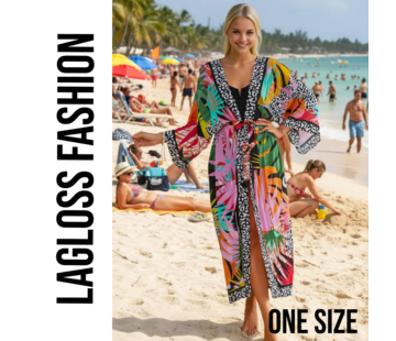 LaGloss Dames Kimonojurk Tropische Print met Riem - One Size