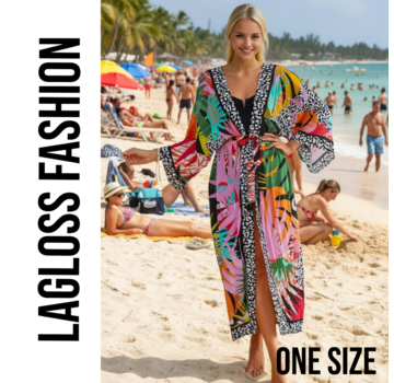 LaGloss Dames Kimonojurk Tropische Print met Riem - One Size