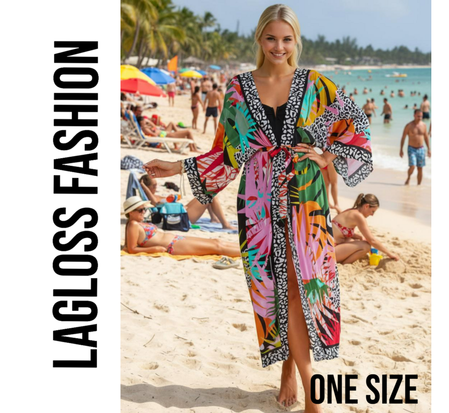 LaGloss® Dames Kimonojurk Tropische Print met Riem – Strandjurk & Maxi jurk – Kimono - One Size