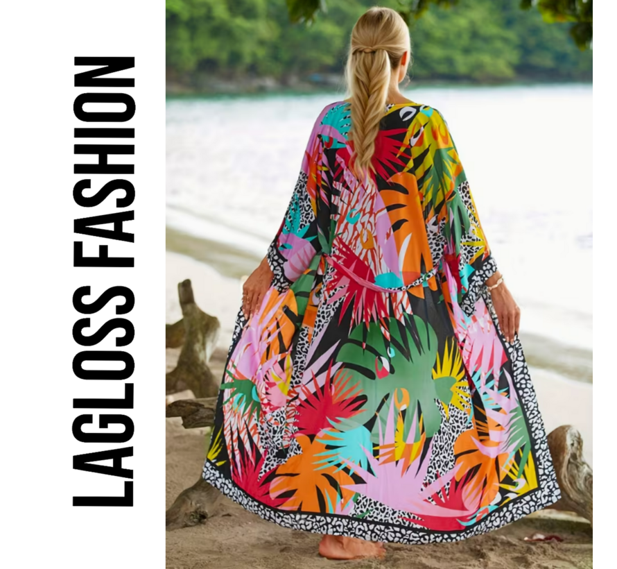 LaGloss® Dames Kimonojurk Tropische Print met Riem – Strandjurk & Maxi jurk – Kimono - One Size